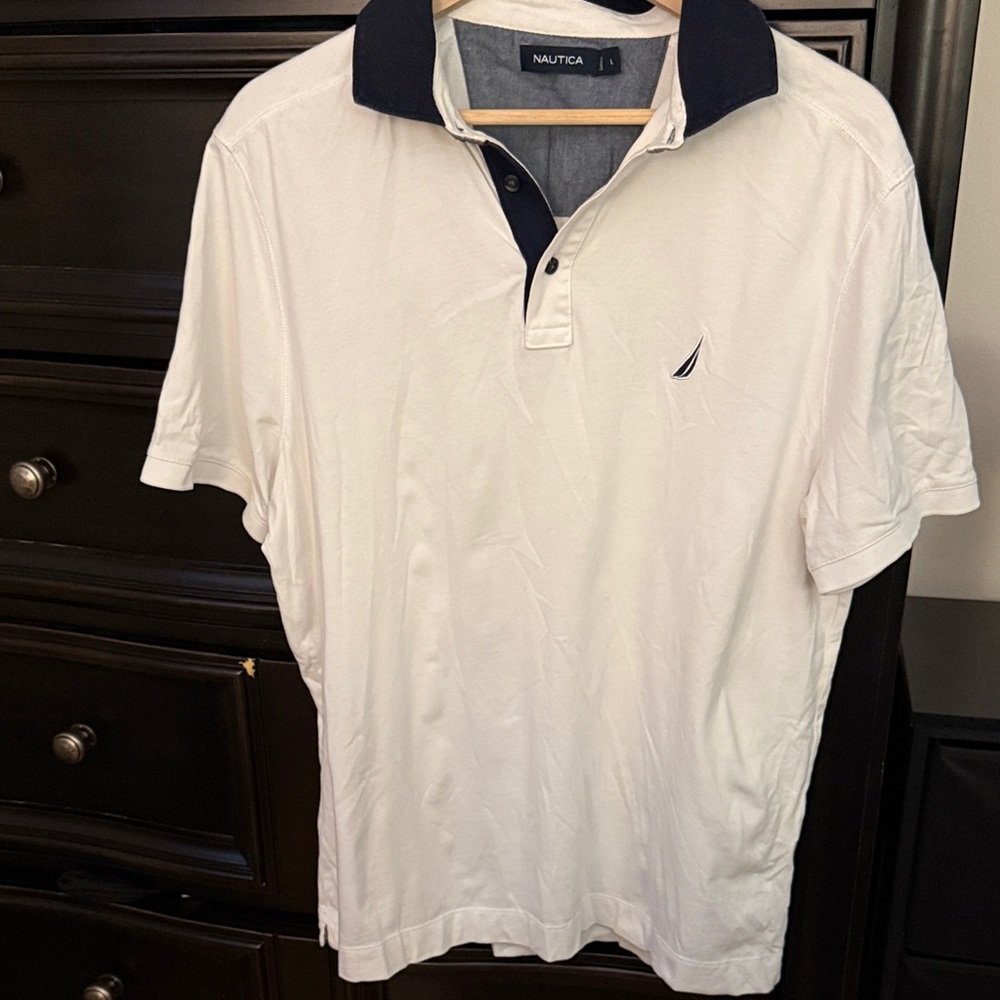 Nautica Men's White Polo with Navy Collar